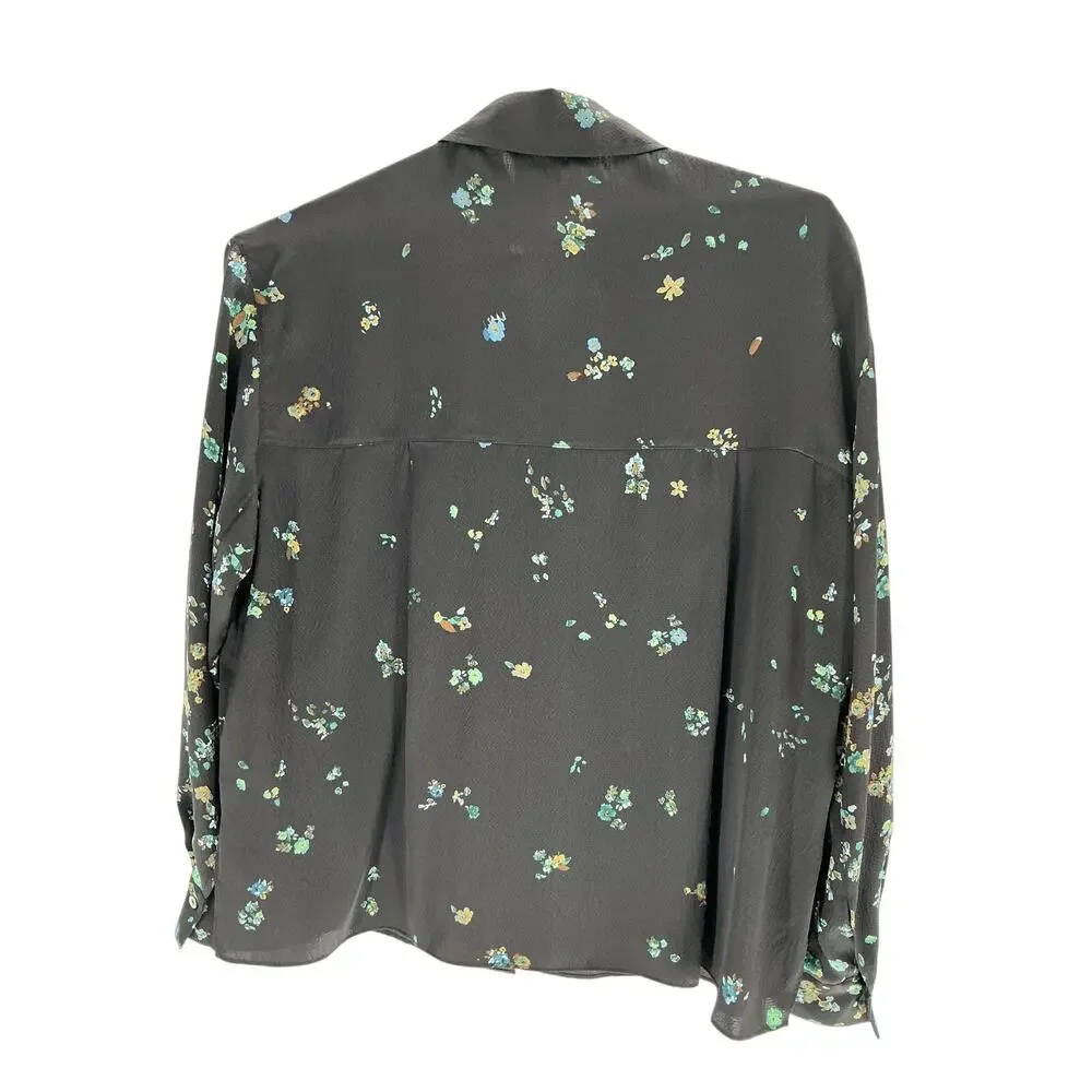 Vince Scattered Floral Black Silk Blouse Size XS - NWT - Picture 3 of 4